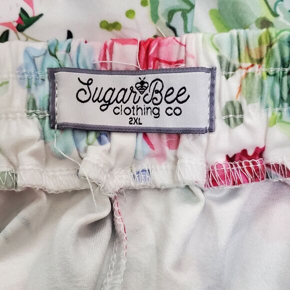 Sugar Bee Womens Sz XL Pajama Shorts Set Pink Succulent Button Front - Picture 9 of 16